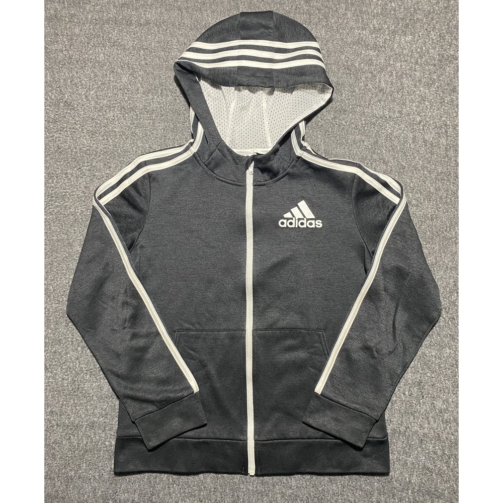 Adidas Youth Hoodie Black White Stripes Size M 10/12